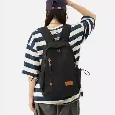 轻骑者 日系休闲学生大容量百搭潮流户外运动通勤 织物 电脑包旅行包书包背包双肩包 常规 男女同款情侣款 米白/黑色