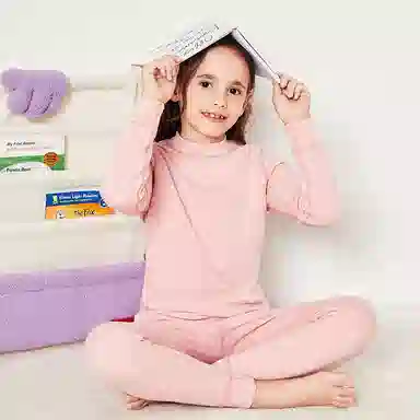 英氏 纯色条纹圆领套头高腰厚款保暖套装 儿童款