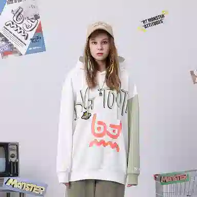 bt Colorblock Letter Print Hoodie