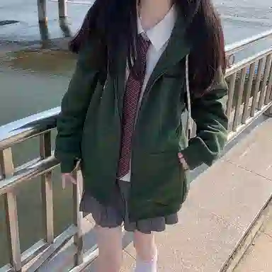 东鲸岁时记 纯色拉链宽松字母刺绣加绒开衫连帽卫衣 女款