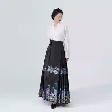 织造司 曲径幽兰 原创立领琵琶袖短袄通勤马面裙秋冬日常明制汉服 女款 黑色