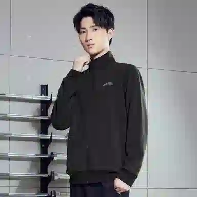 鸿星尔克 纯色徽标贴饰拉链立领夹克外套 男款 衫雨绿