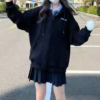 东鲸岁时记 纯色拉链宽松字母刺绣加绒开衫连帽卫衣 女款