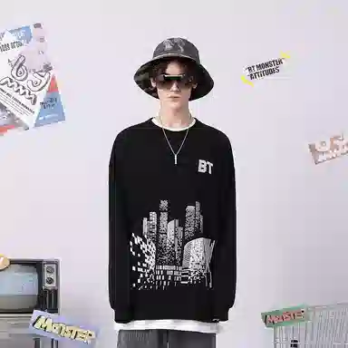 bt Modern Monster Print Sweatshirt Black