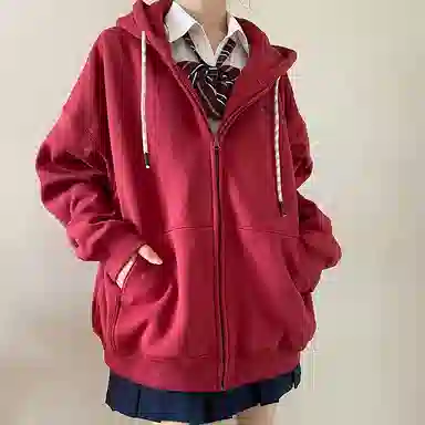 东鲸岁时记 纯色拉链宽松字母刺绣加绒开衫连帽卫衣 女款