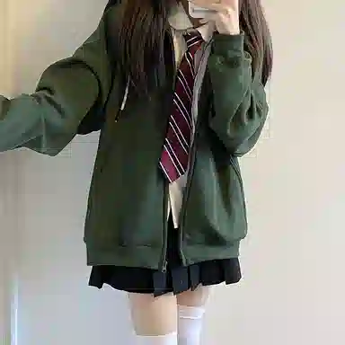 东鲸岁时记 纯色拉链宽松字母刺绣加绒开衫连帽卫衣 女款