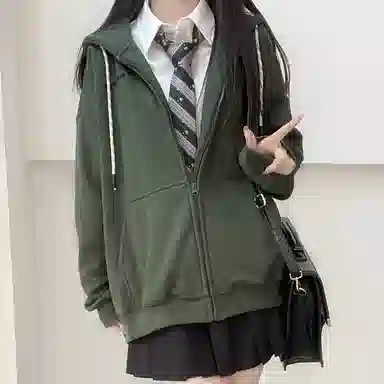 东鲸岁时记 纯色拉链宽松字母刺绣加绒开衫连帽卫衣 女款