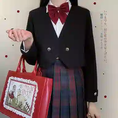 东鲸岁时记 经典学院风格纹百褶短款半身裙 圣诞红格