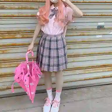 东鲸岁时记 日系格纹百褶半身裙 女款