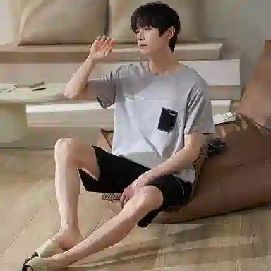 小情歌家居服睡衣 纯棉短袖短裤套装 凉爽套头字母设计口袋简约 睡衣男夏季 男款 灰色