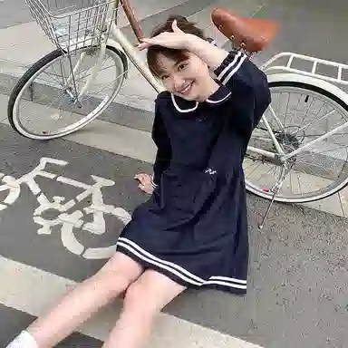 东鲸岁时记 条纹海军领长袖连衣裙 女款 藏青色