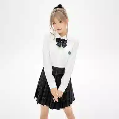 东鲸岁时记 江源女高尖领碳素笔格裙长袖衬衫格裙制服套装 女款