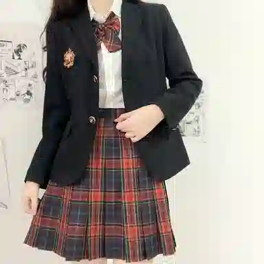 东鲸岁时记  格纹短款百褶半身裙 红皇后格裙