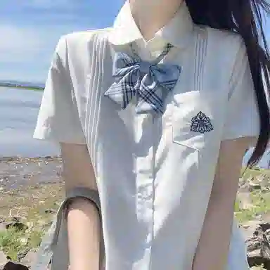 东鲸岁时记 刺绣领带翻领单排扣短袖衬衫 女款