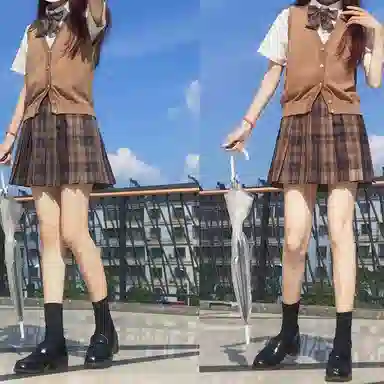 东鲸岁时记 格纹褶皱高腰短款高腰半身裙 女款