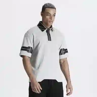 NORVINCY Letter Print Asymmetric Hem Polo Shirt