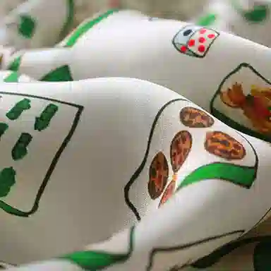 桑罗 国潮超好手气麻将印花真丝情侣睡衣套装男士 家居套装