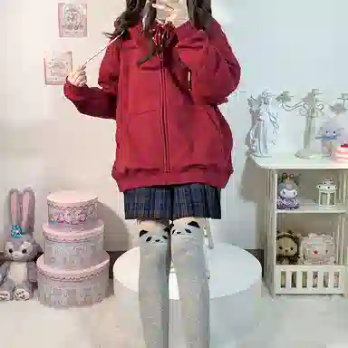 东鲸岁时记 纯色拉链宽松字母刺绣加绒开衫连帽卫衣 女款