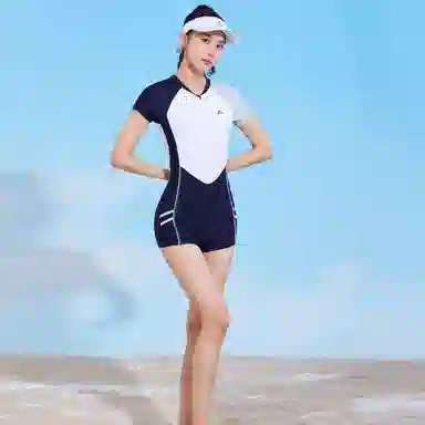 匹克 撞色训练短袖连体泳装