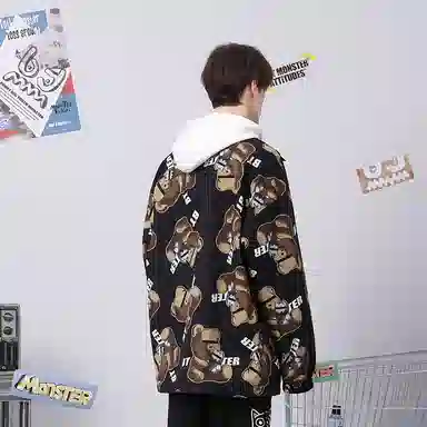 bt Bear Print Graffiti Jacket