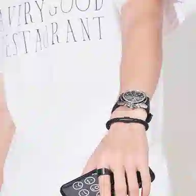 若觅 黑丝皮革扭绳编织 生 低调简约内敛 人造皮革，钛钢 手环 男款