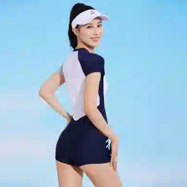 匹克 撞色训练短袖连体泳装