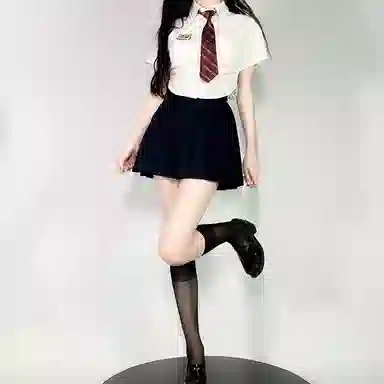 九条喵 徽章收腰修身短袖衬衫徽章领带纯色百褶半身裙制服套装 女款