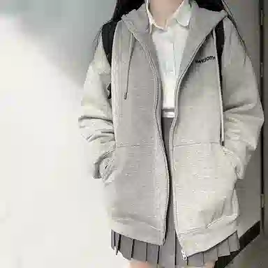 东鲸岁时记 纯色拉链宽松字母刺绣加绒开衫连帽卫衣 女款