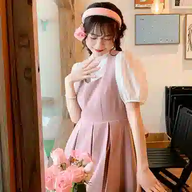 小镇姗姗 纯色背心无袖连衣裙 礼盒装 京都粉