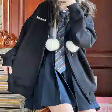 东鲸岁时记 纯色拉链宽松字母刺绣加绒开衫连帽卫衣 女款