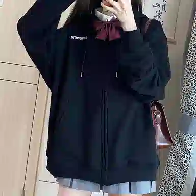 东鲸岁时记 纯色拉链宽松字母刺绣加绒开衫连帽卫衣 女款