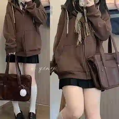 东鲸岁时记 纯色拉链宽松字母刺绣加绒开衫连帽卫衣 女款