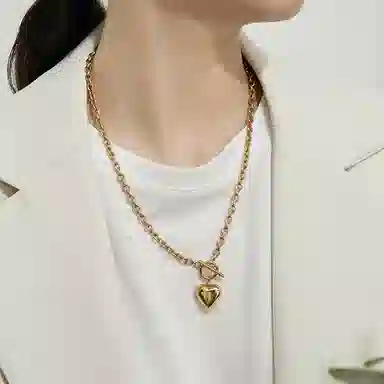 若觅  酷酷桃心 粗链 银镀金 项链 女款