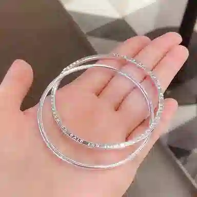 指尖瑰宝 素圈叠戴光面 环环相扣 双环四叶草 铜 手镯 女款 礼盒