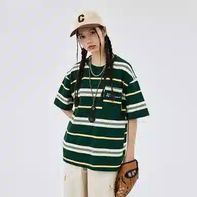 BENMYSHOWER Rainbow Stripe T-Shirt Navy