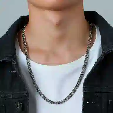 恋朵 潮流男士项链 时尚个性钛钢项链磨链古巴链潮酷高级感双织链素链无吊坠毛衣链配饰 男款 钢色 #自由古巴#