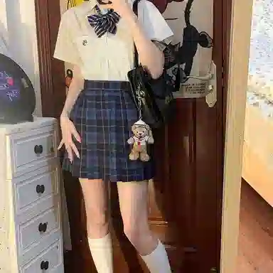 东鲸岁时记 日系复古制服格纹短款百搭学生百褶鲸落半身裙