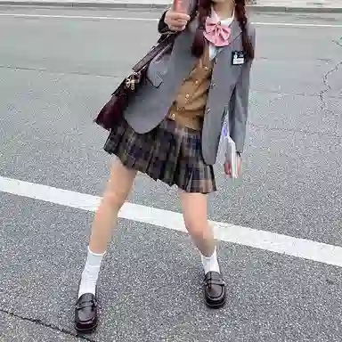 东鲸岁时记 格纹褶皱高腰短款高腰半身裙 女款