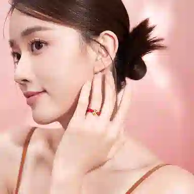 周六福 珠宝黄金红绳手饰小铜钱指环定价小众设计 足金 按克计价 戒指 女款