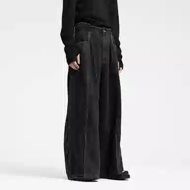 幻象者 原创纯色拖地复古阔腿厚款休闲裤 男女同款 黑色