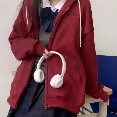 东鲸岁时记 纯色拉链宽松字母刺绣加绒开衫连帽卫衣 女款