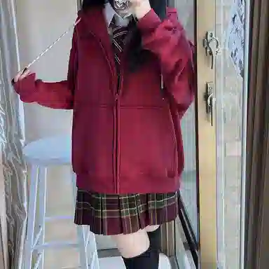 东鲸岁时记 纯色拉链宽松字母刺绣加绒开衫连帽卫衣 女款