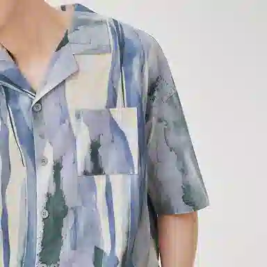 安之伴 夏季男士短袖开衫套装艺术风柔软透气家居服 家居套装 男款 柏林蓝