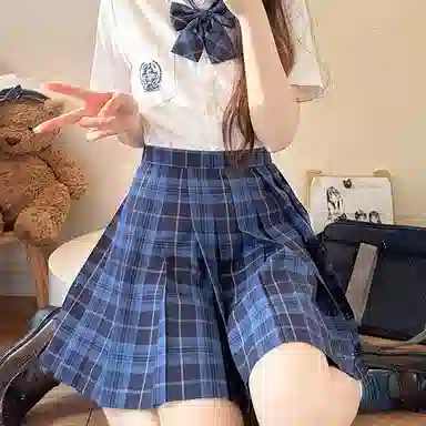 东鲸岁时记 日系复古制服格纹短款百搭学生百褶鲸落半身裙