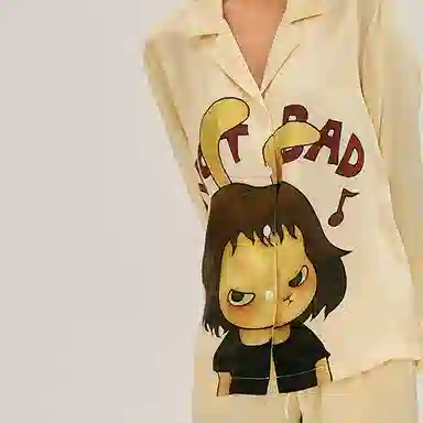 桑罗  邓瑜不好不坏联名款兔子真丝睡衣套装柔滑舒眠桑蚕丝家居服  可外穿真丝 家居套装 女款 米白色