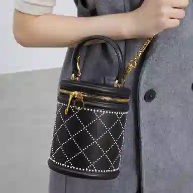 Charles & Keith Quilted Chain Bucket Bag Black/Light Purple