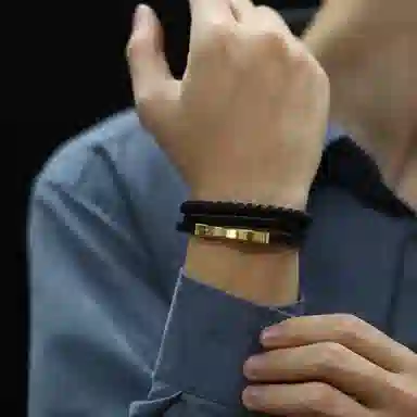 肯默钛钢串珠手链 朋克风手环 多层编织皮 简约磁吸开口 男款