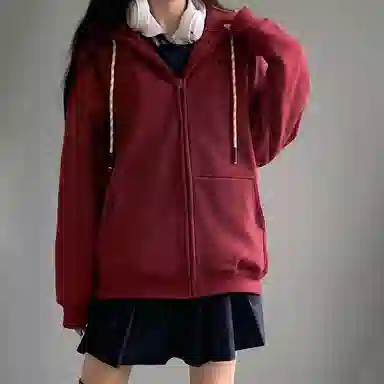 东鲸岁时记 纯色拉链宽松字母刺绣加绒开衫连帽卫衣 女款