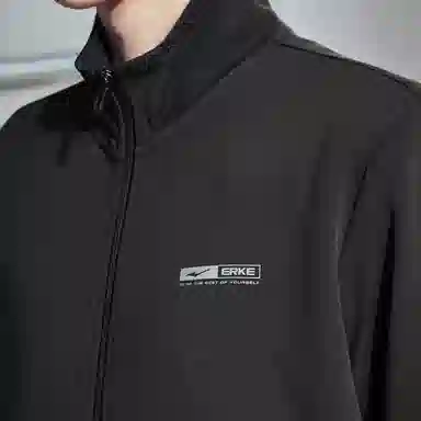 鸿星尔克 纯色徽标贴饰拉链立领夹克外套 男款 衫雨绿