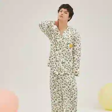 桑罗 国潮超好手气麻将印花真丝情侣睡衣套装男士 家居套装